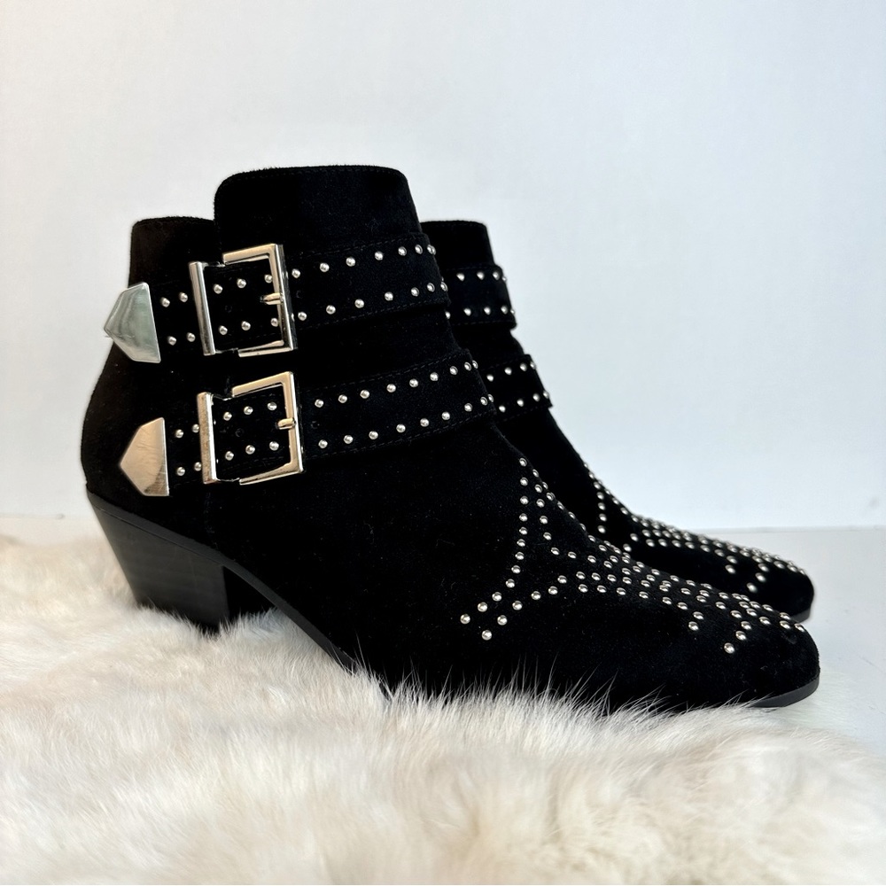 INC “Iliana” Studded Faux Suede Black Ankle Booties